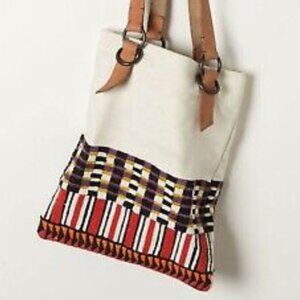 Jasper & Jeera Beaded Canvas/Leather Tote Bag Anthropologie